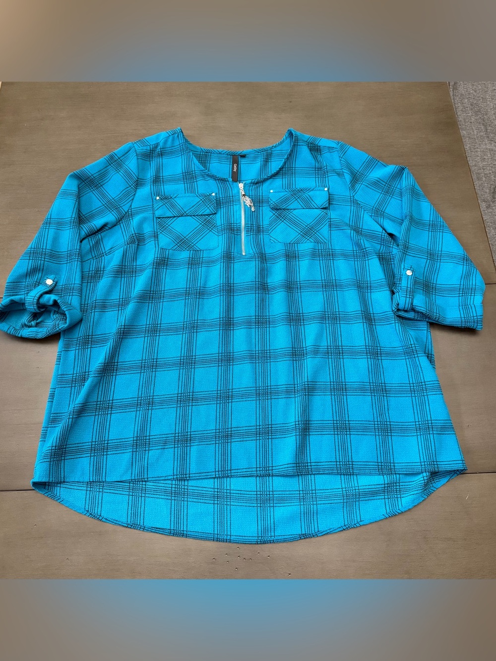Cathy 3/4 Sleeve Blouse With Zip Front Blouse Size XL